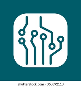 Circuit board  icon. Technology scheme square symbol. Flat design style.