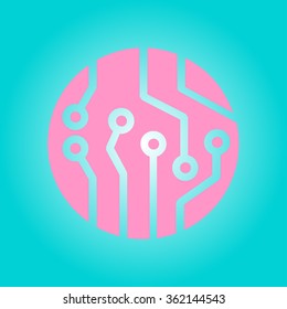 Circuit board  icon. Technology scheme square symbol. Flat design style.