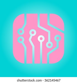 Circuit board  icon. Technology scheme square symbol. Flat design style.