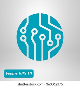 Circuit board  icon. Technology scheme square symbol. Flat design style.
