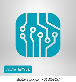 Circuit board  icon. Technology scheme square symbol. Flat design style.
