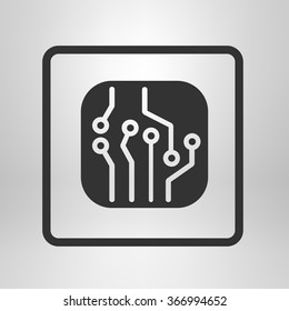 Circuit board  icon. Technology scheme square symbol. Flat design style.