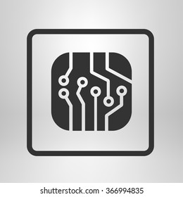 Circuit board  icon. Technology scheme square symbol. Flat design style.