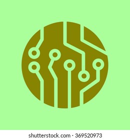 Circuit board  icon. Technology scheme square symbol. Flat design style.