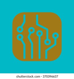 Circuit board  icon. Technology scheme square symbol. Flat design style.