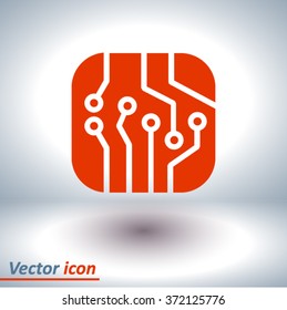 Circuit board  icon. Technology scheme square symbol. Flat design style.