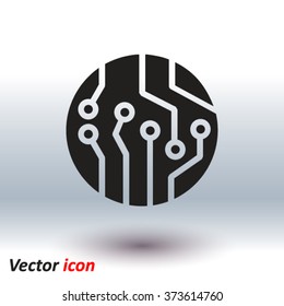 Circuit board  icon. Technology scheme square symbol. Flat design style.