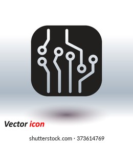 Circuit board  icon. Technology scheme square symbol. Flat design style.