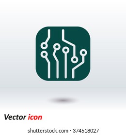Circuit board  icon. Technology scheme square symbol. Flat design style.