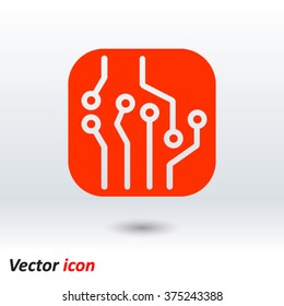 Circuit board  icon. Technology scheme square symbol. Flat design style.
