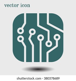 Circuit board  icon. Technology scheme square symbol. Flat design style.