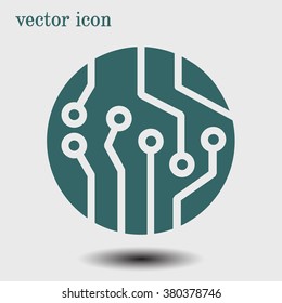 Circuit board  icon. Technology scheme square symbol. Flat design style.