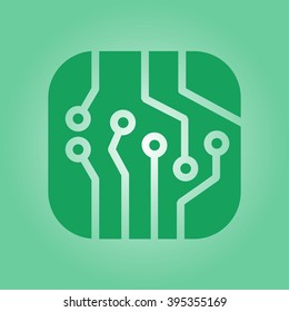 Circuit board  icon. Technology scheme square symbol. Flat design style.