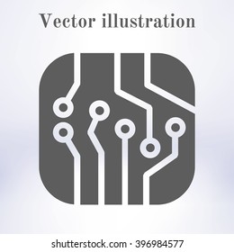 Circuit board  icon. Technology scheme square symbol. Flat design style.