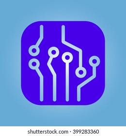 Circuit board  icon. Technology scheme square symbol. Flat design style.