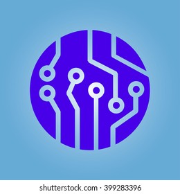 Circuit board  icon. Technology scheme square symbol. Flat design style.