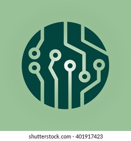 Circuit board  icon. Technology scheme square symbol. Flat design style.