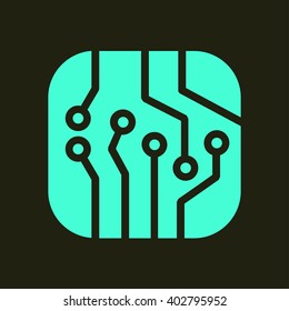 Circuit board  icon. Technology scheme square symbol. Flat design style.