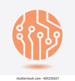 Circuit board  icon. Technology scheme square symbol. Flat design style.