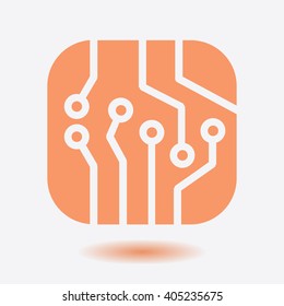 Circuit board  icon. Technology scheme square symbol. Flat design style.