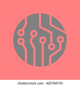Circuit board  icon. Technology scheme square symbol. Flat design style.
