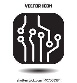 Circuit board  icon. Technology scheme square symbol. Flat design style.