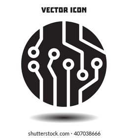 Circuit board  icon. Technology scheme square symbol. Flat design style.