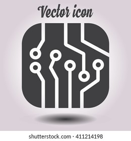 Circuit board  icon. Technology scheme square symbol. Flat design style.