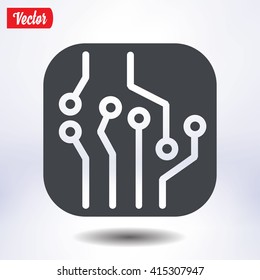Circuit board  icon. Technology scheme square symbol. Flat design style.