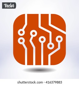 Circuit board  icon. Technology scheme square symbol. Flat design style.