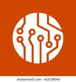 Circuit board  icon. Technology scheme square symbol. Flat design style.