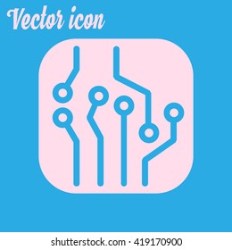 Circuit board  icon. Technology scheme square symbol. Flat design style.