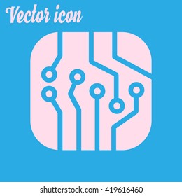 Circuit board  icon. Technology scheme square symbol. Flat design style.