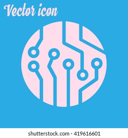 Circuit board  icon. Technology scheme square symbol. Flat design style.