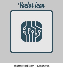 Circuit board  icon. Technology scheme square symbol. Flat design style.