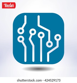 Circuit board  icon. Technology scheme square symbol. Flat design style.