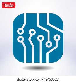Circuit board  icon. Technology scheme square symbol. Flat design style.