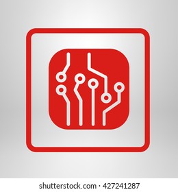 Circuit board  icon. Technology scheme square symbol. Flat design style.