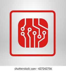 Circuit board  icon. Technology scheme square symbol. Flat design style.