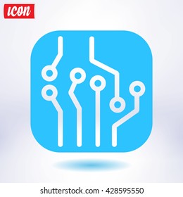 Circuit board  icon. Technology scheme square symbol. Flat design style.