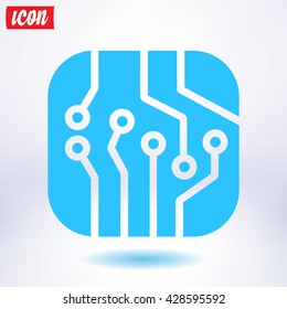 Circuit board  icon. Technology scheme square symbol. Flat design style.