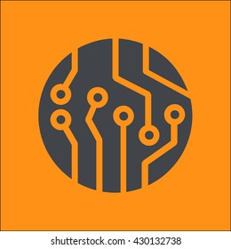 Circuit board  icon. Technology scheme square symbol. Flat design style.