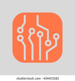 Circuit board  icon. Technology scheme square symbol. Flat design style.