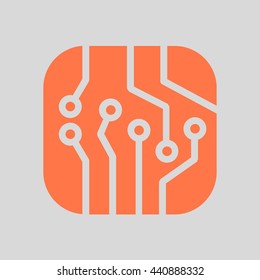 Circuit board  icon. Technology scheme square symbol. Flat design style.