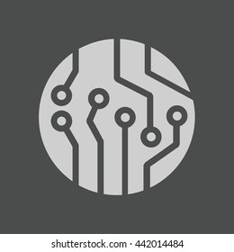 Circuit board  icon. Technology scheme square symbol. Flat design style.