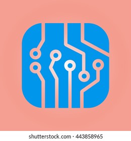 Circuit board  icon. Technology scheme square symbol. Flat design style.