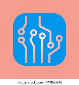Circuit board  icon. Technology scheme square symbol. Flat design style.