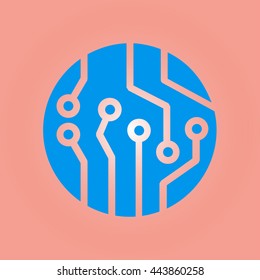 Circuit board  icon. Technology scheme square symbol. Flat design style.