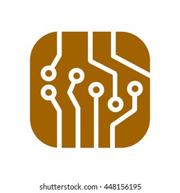 Circuit board  icon. Technology scheme square symbol. Flat design style.