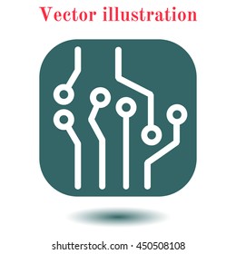 Circuit board  icon. Technology scheme square symbol. Flat design style.